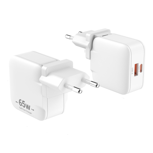 GaN Charger 65W European Standard Plug with 2 Ports White Color