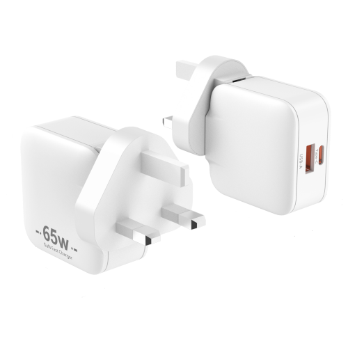 GaN Charger 65W British Specification Plug with 2 Ports White Color