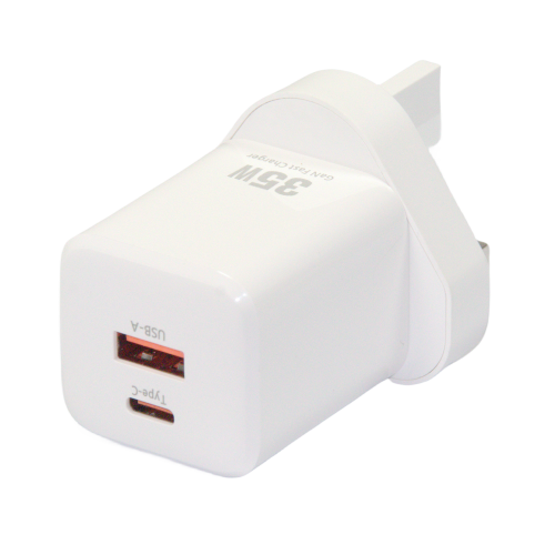 GaN Charger 35W British Specification Plug with 2 Ports White Color